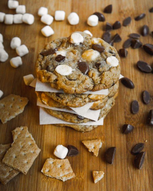Chewy S'Mores Cookies stacked