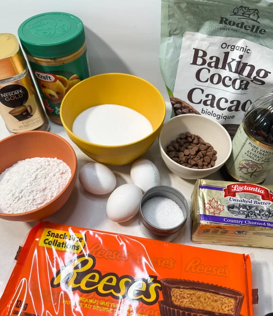 ingredients for peanut butter cup brownies