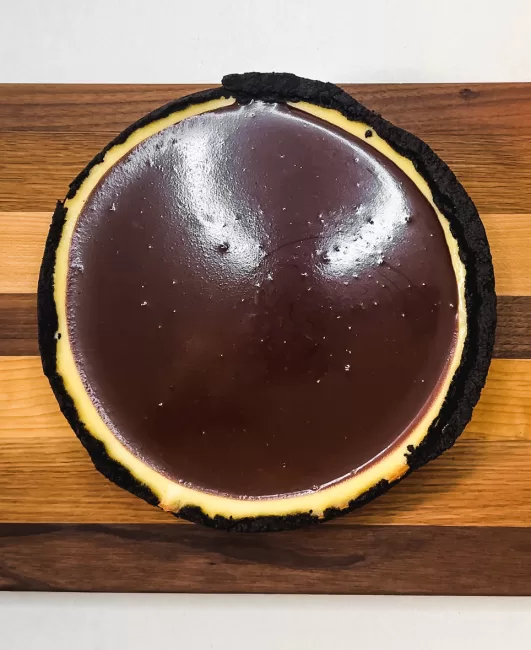 Chocolate Ganache on top of  Bailey's Cheesecake