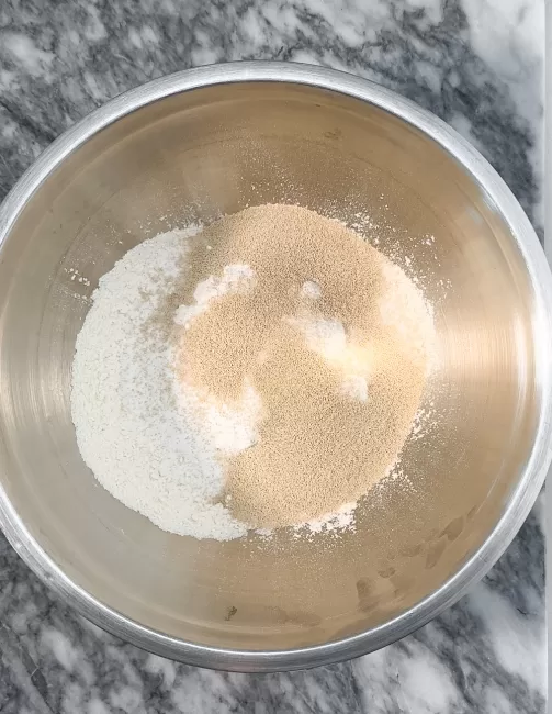 dry ingredients for Gooey Homemade Cinnamon Rolls dough