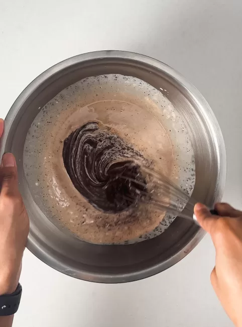 mixing chocolate and hot cream