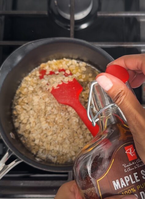 maple syrup added to butter, sugar and oats