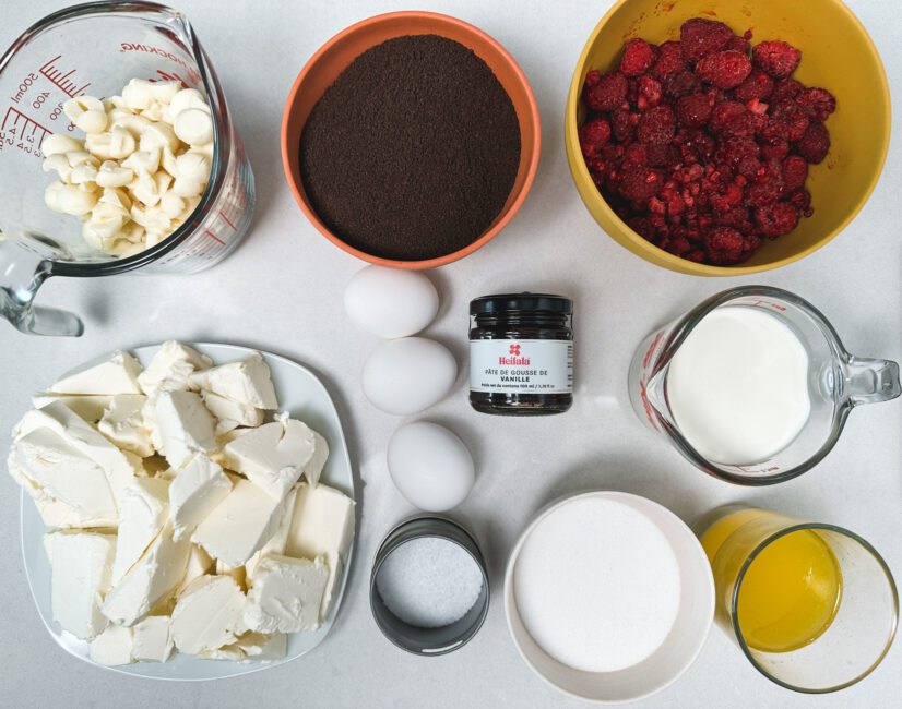 ingredients for White Chocolate Raspberry Cheesecake