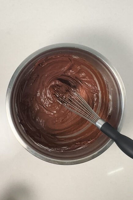 mixed brownie batter in a bowl