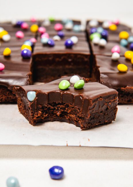 Copycat Cosmic Brownies with a bite taken out