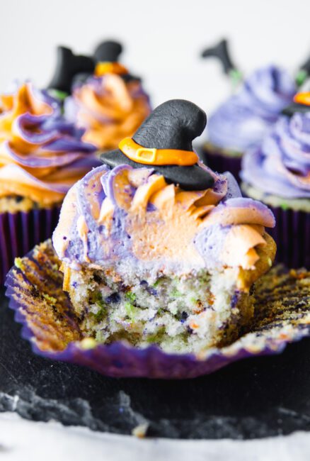 halloween funfetti cupcakes with a bite taken out