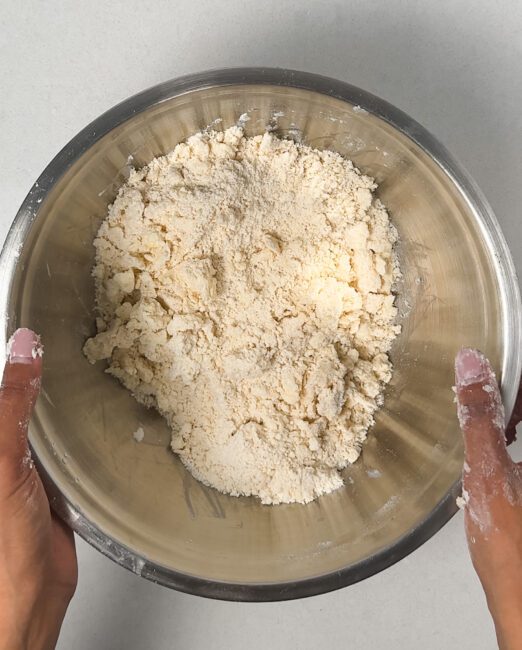 butter, flour and sugar in a bowl mixed