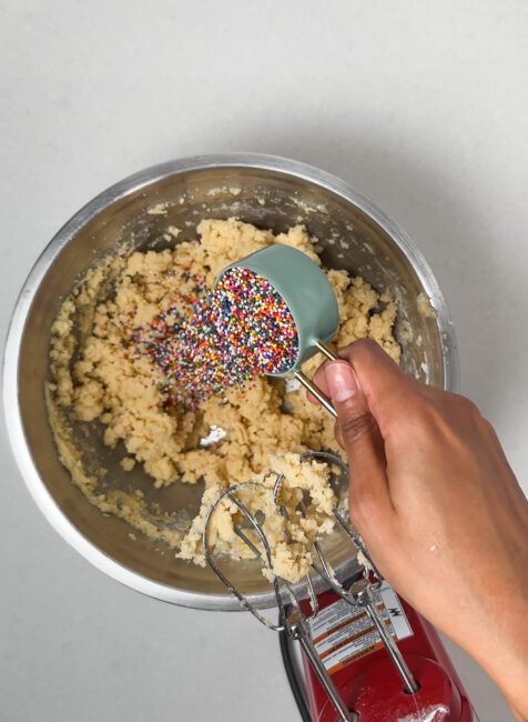 Sprinkles added to Birthday cake sugar cookie dough