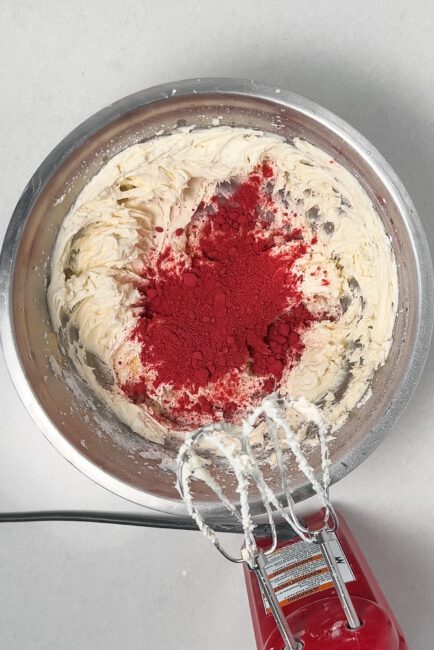 freeze dried raspberries added to icing 