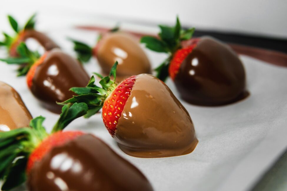 Chocolate Covered Strawberries on parchment paper