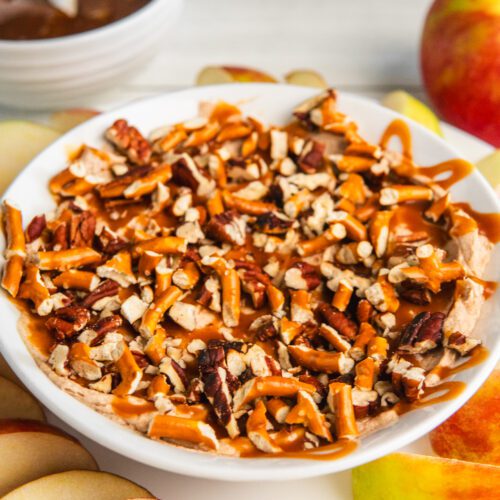 cream cheese caramel apple dip side view